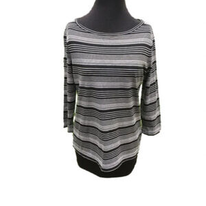 Talbots Striped T-Shirt, Petite Large, 3/4 Sleeves, Black & White‎